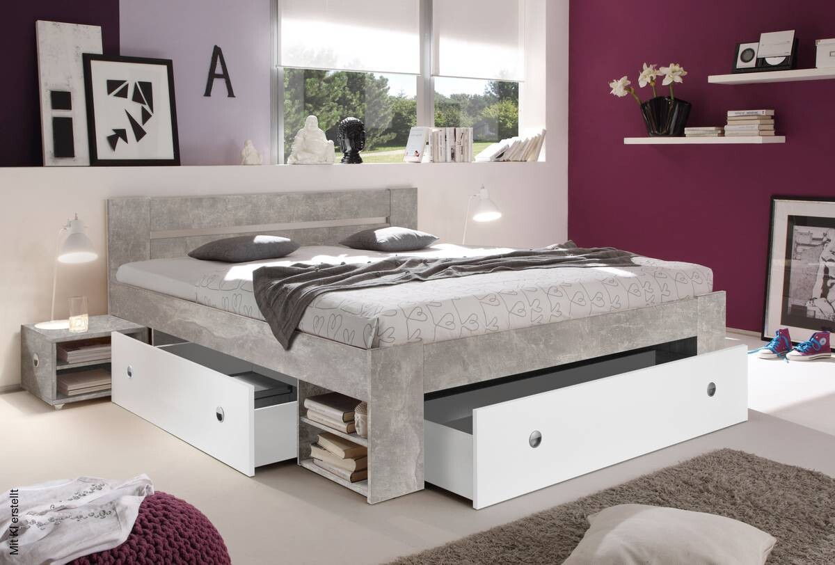 Funktionsbett Stefan Beton Optik weiß Liegefläche B/L: ca. 140x200 cm