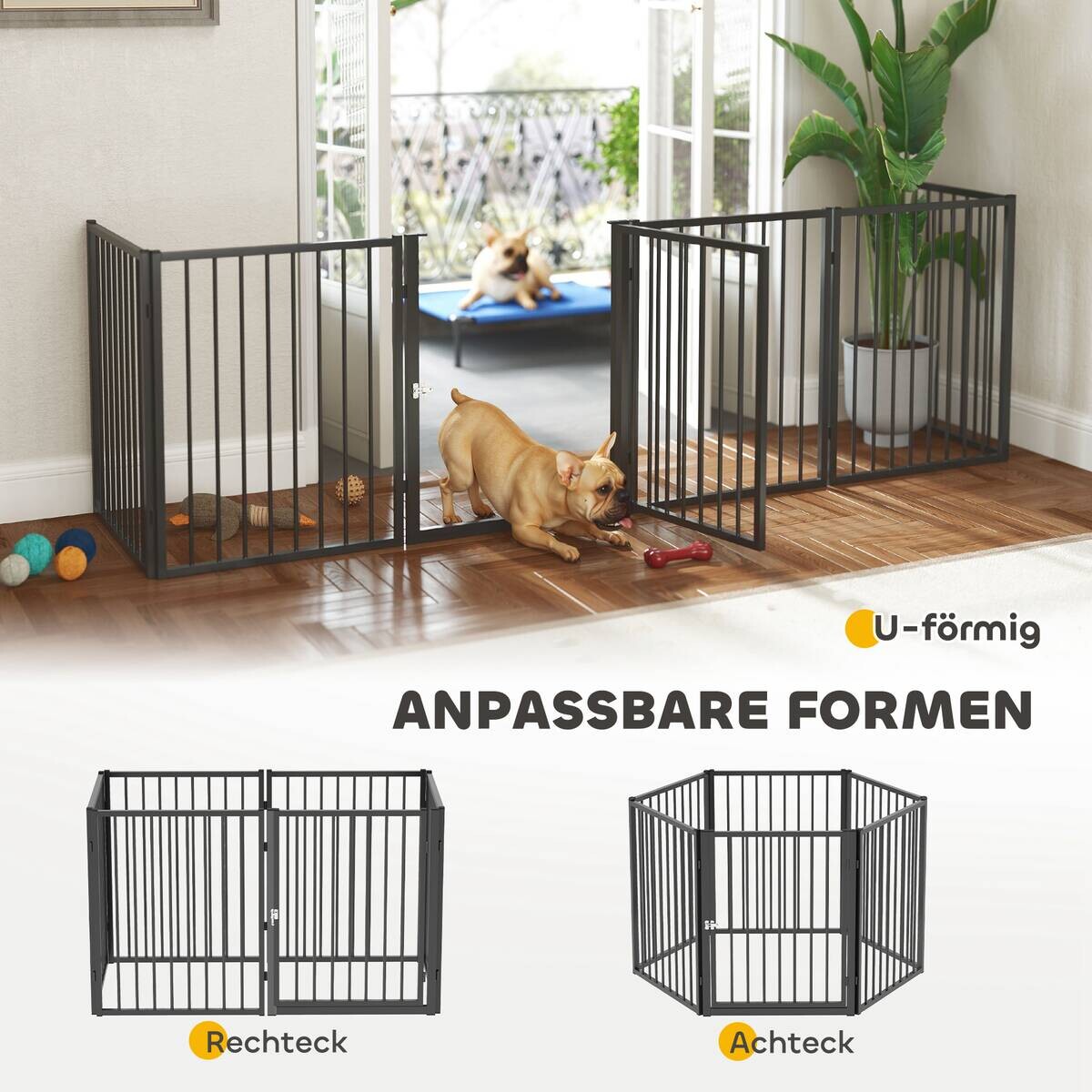 PawHut Welpenauslauf schwarz Stahl B/H/L: ca. 60x76x240 cm