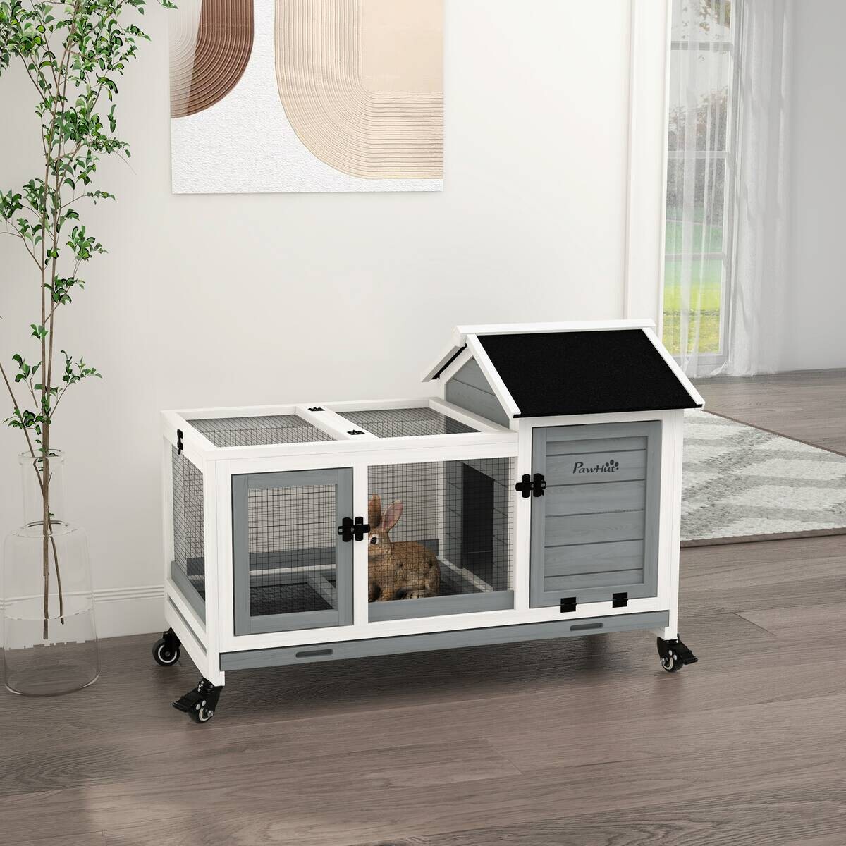 PawHut Zwergkaninchenstall grau Stahl B/H/L: ca. 58x73,5x108 cm