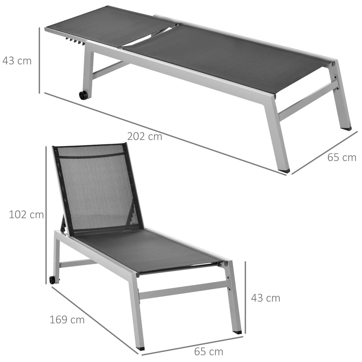 Outsunny Gartenliege schwarz Aluminium B/H/L: ca. 65x102x169 cm