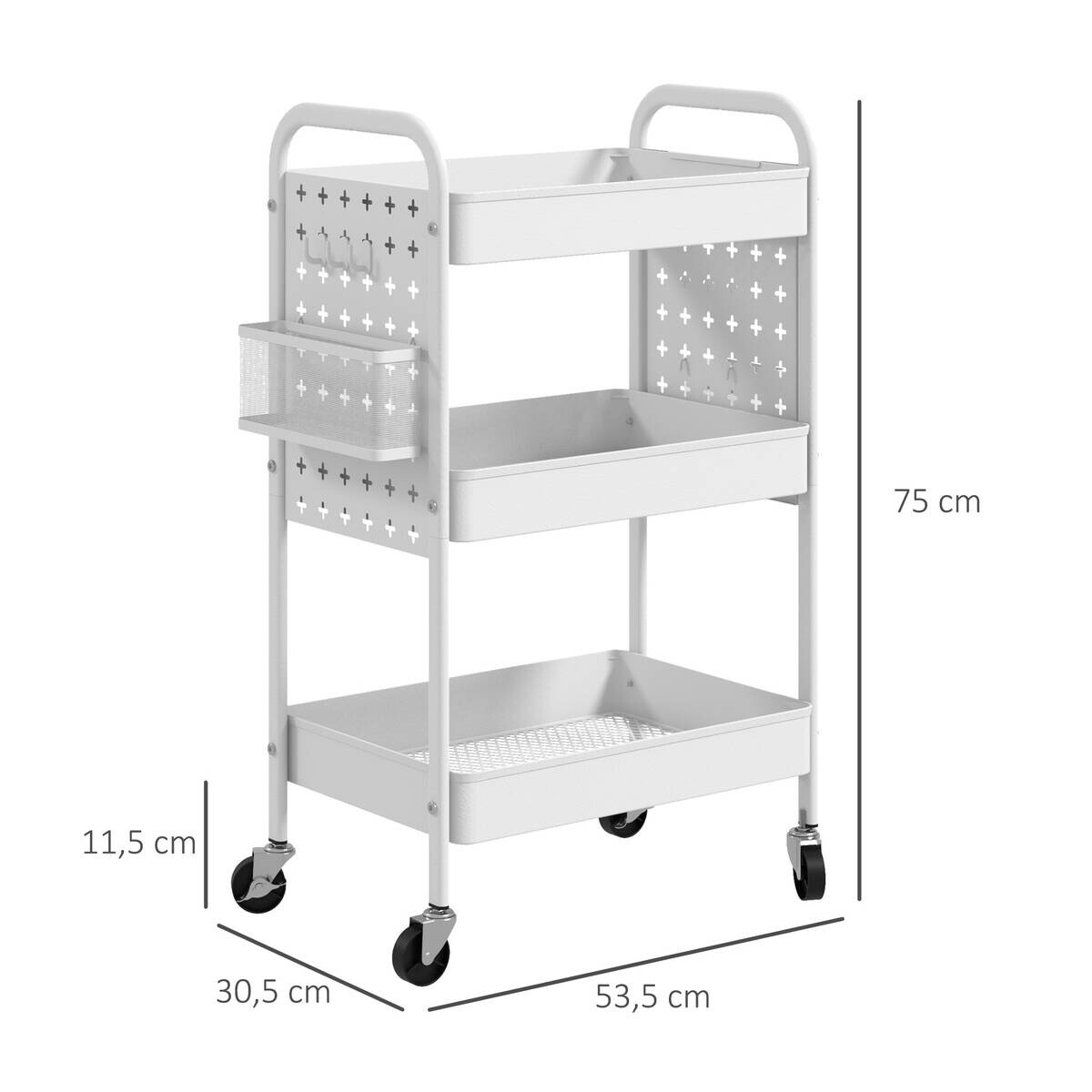 HOMCOM Küchenwagen weiß Edelstahl B/H/L: ca. 30,5x53,5x75 cm