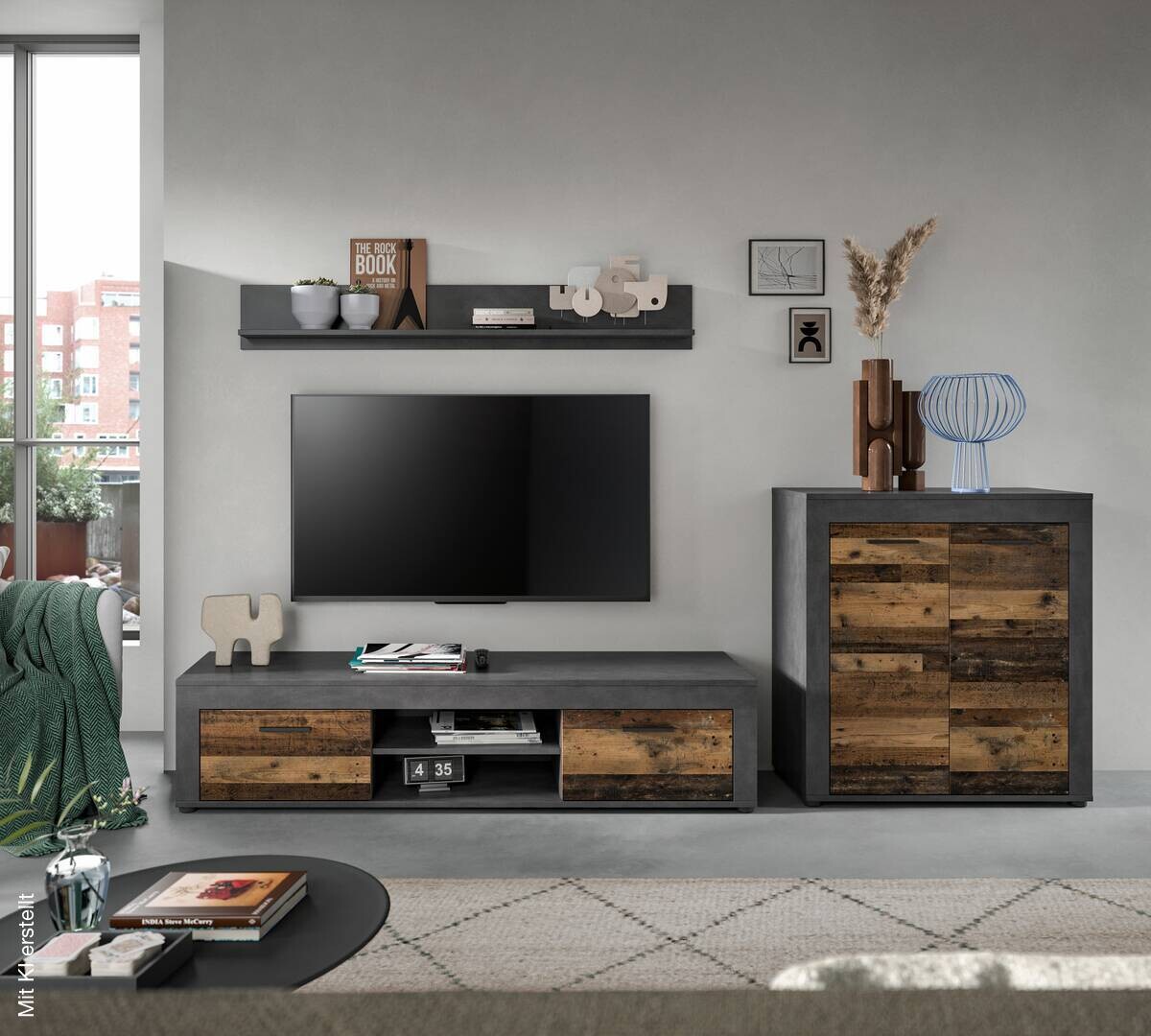 Wohnwand Jam Matera Nachbildung Old Wood Nachbildung B/H/T: ca. 159x255x35 cm