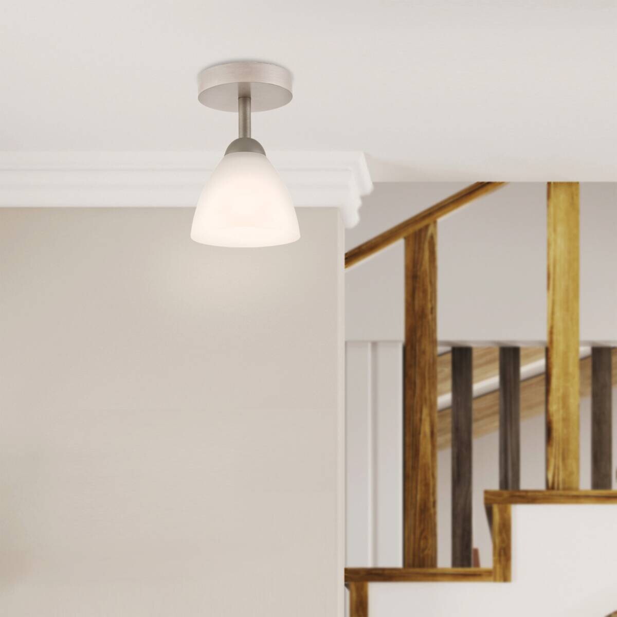 Lamkur Deckenleuchte weiß buche Holz Stahl Glas B/H/L: ca. 20x14x30 cm 1 Brennstellen