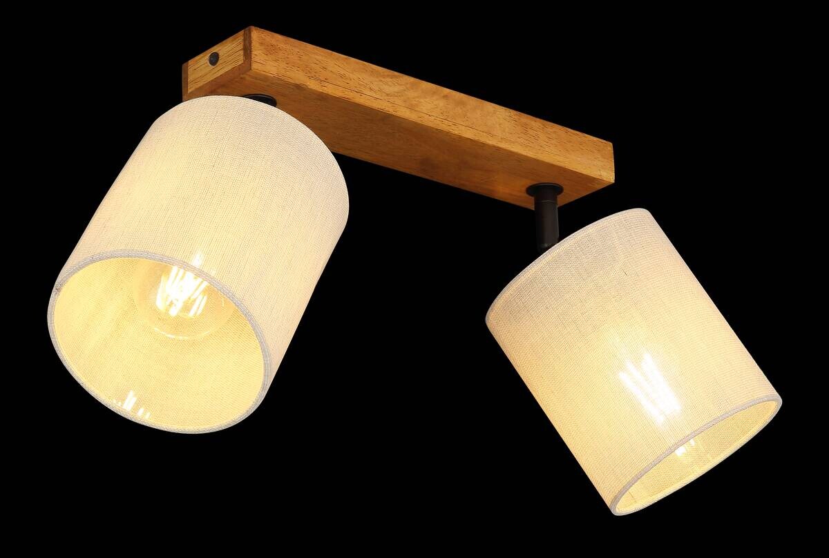 GLOBO Spot JULE braun Leinen Holz B/H/T: ca. 13x24x3,5 cm E27 2 Brennstellen