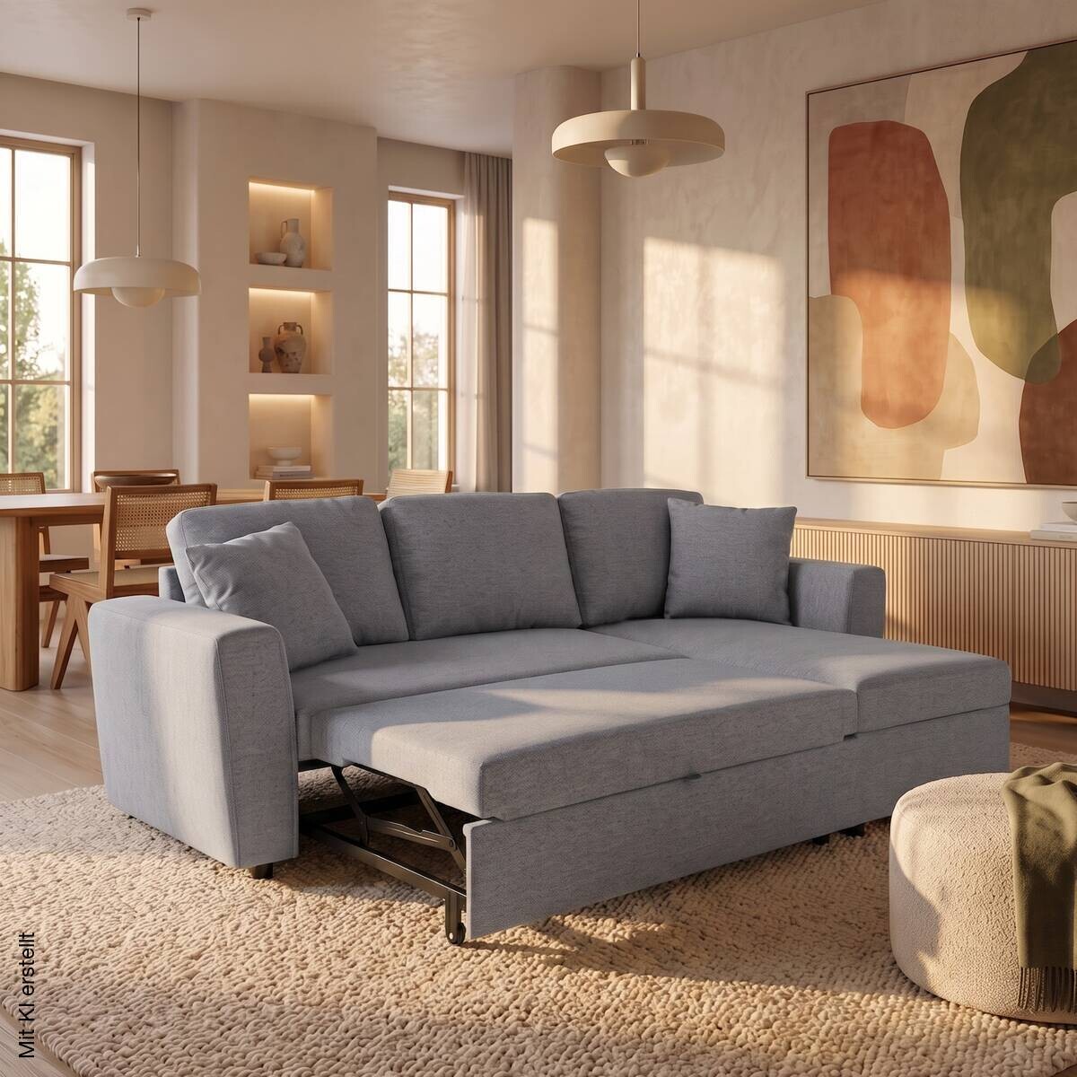 Ecksofa mit Bettfunktion und Bettkasten grau Webstoff B/H/T: ca. 234x86x144 cm
