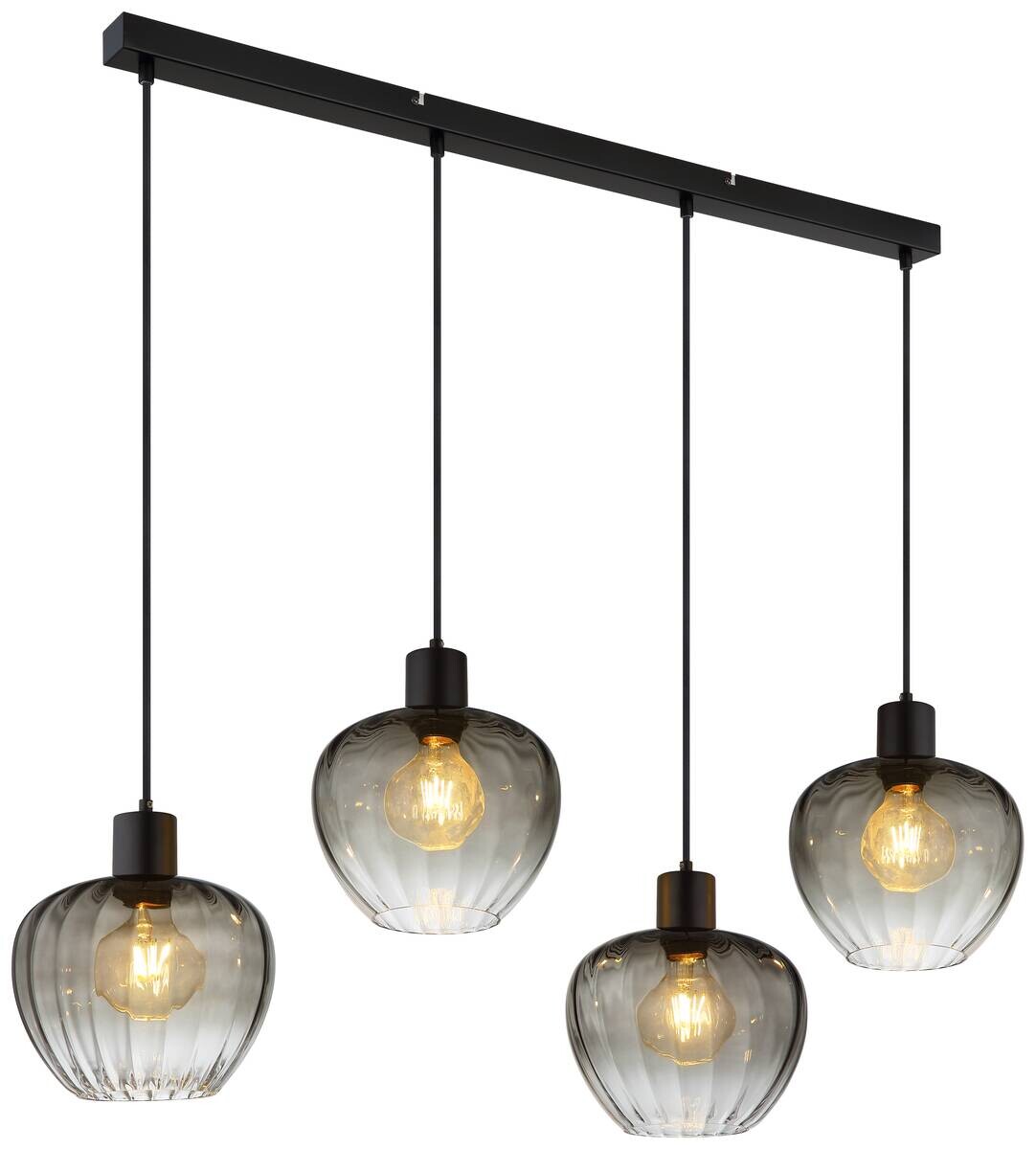 GLOBO Pendelleuchte TOY 30140408 schwarz Rauch Glas Metall B/H/L: ca. 108x120x24 cm E27 4 Brennstellen
