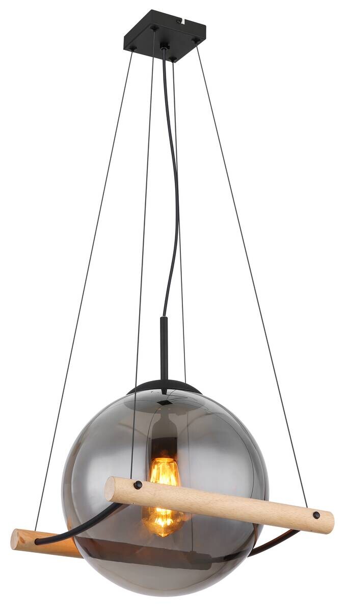 GLOBO Pendelleuchte Rauch schwarz Metall Glas B/H/T: ca. 35x120x33,5 cm E27 1 Brennstellen