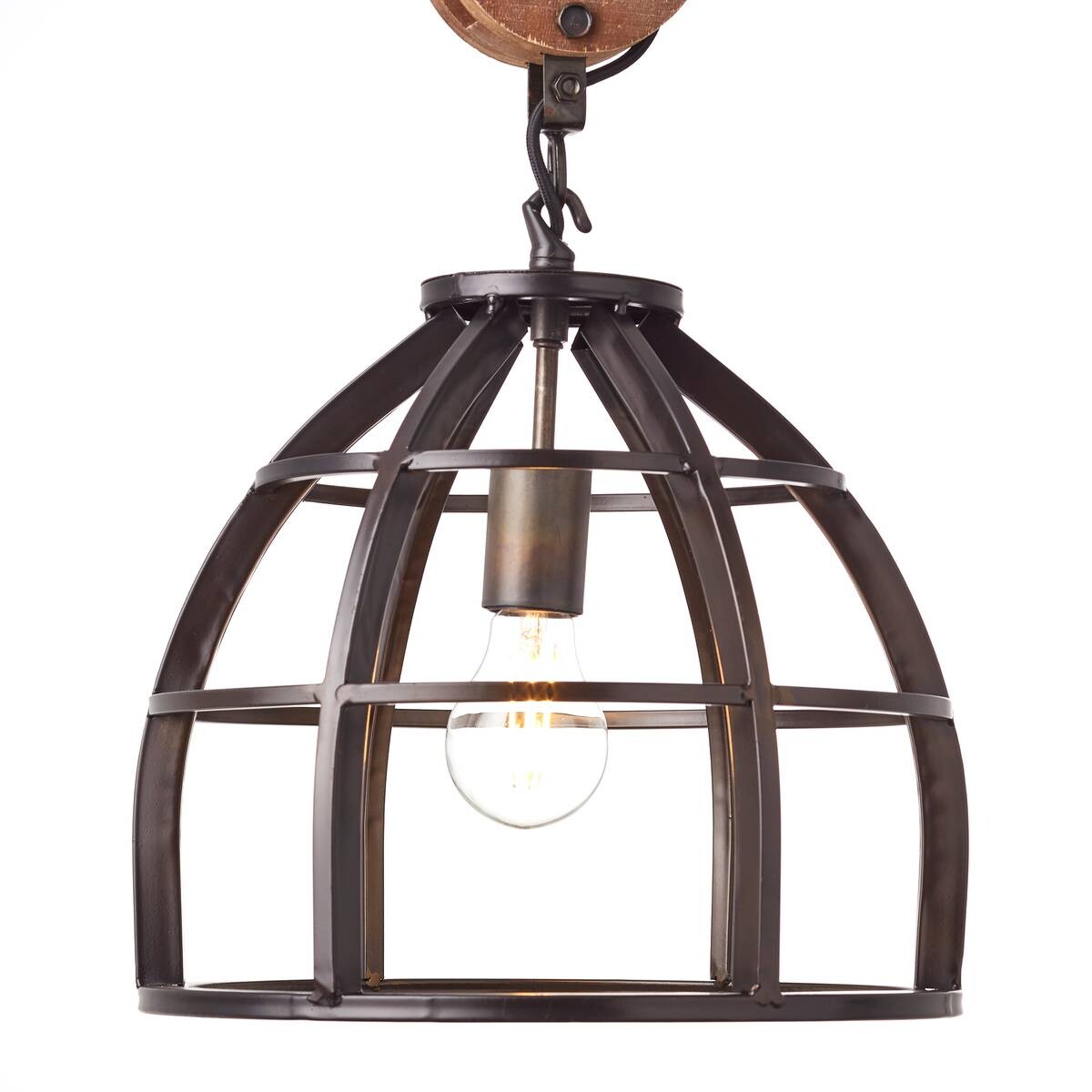 Brilliant Pendelleuchte Matrix 2 HK17186S76 schwarz Metall Holz H/D: ca. 147x34 cm E27 1 Brennstellen