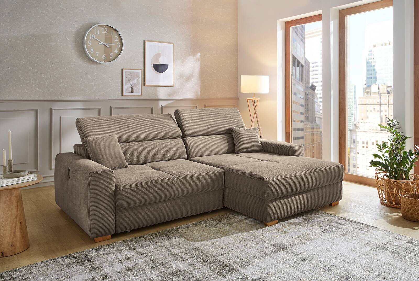 Ecksofa taupe Microfaser B/H/T: ca. 277x109x187 cm