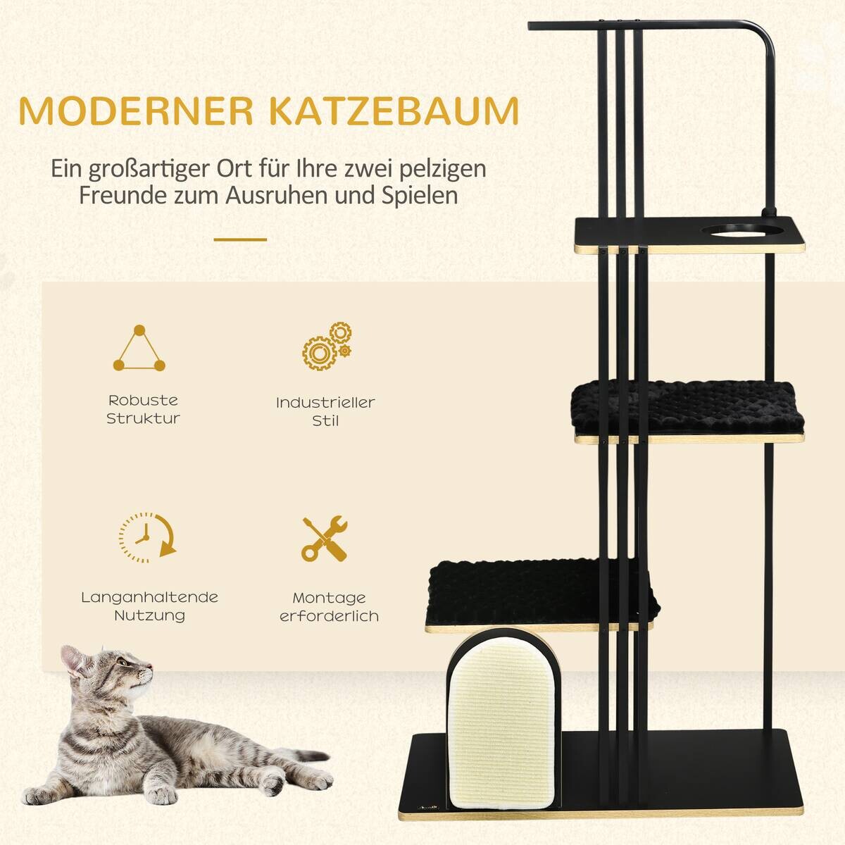 PawHut Kratzbaum schwarz Polypropylen B/H/L: ca. 48x85x170 cm