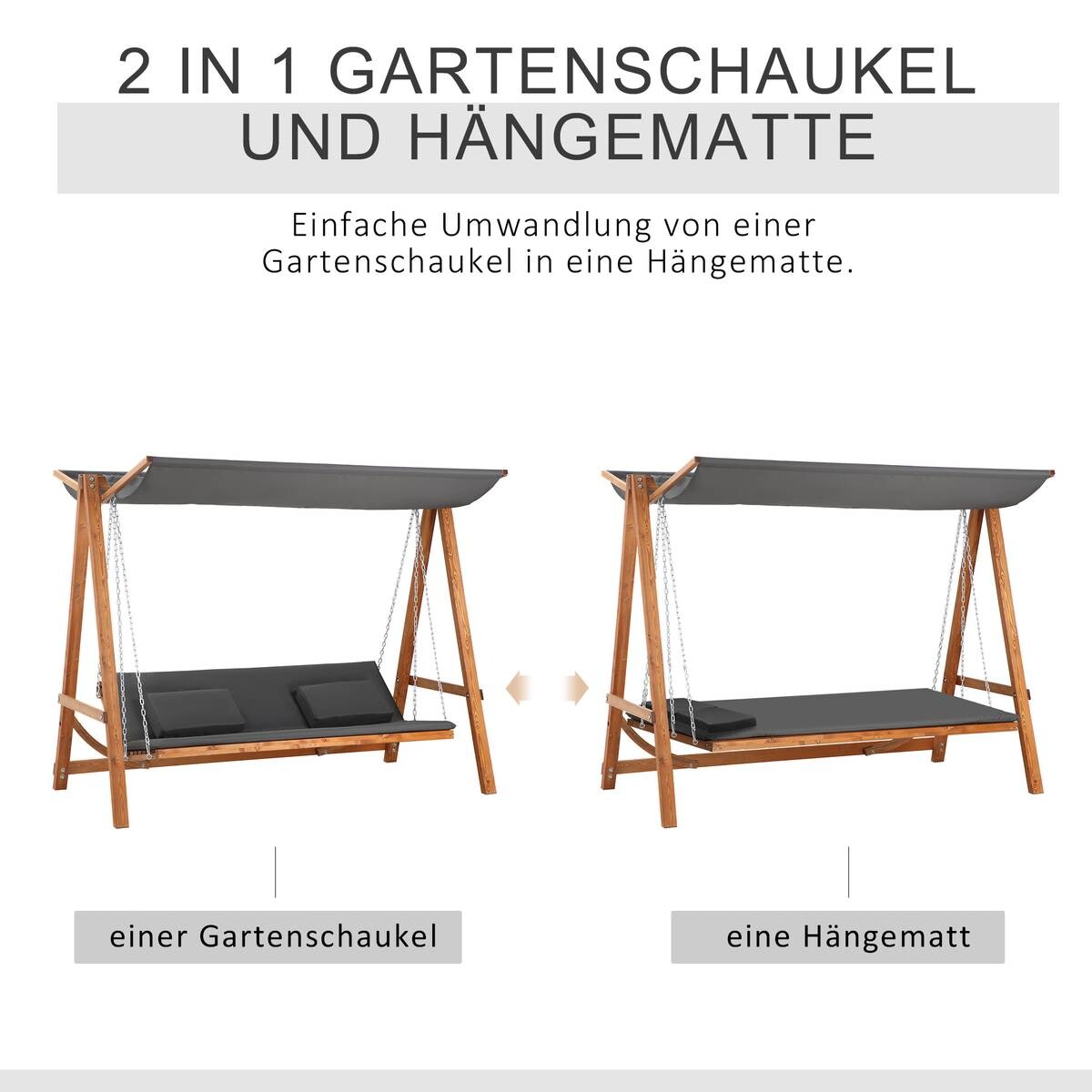 Outsunny Hollywoodschaukel mit Bettfunktion natur Polyester B/H/L: ca. 113x180x225,5 cm