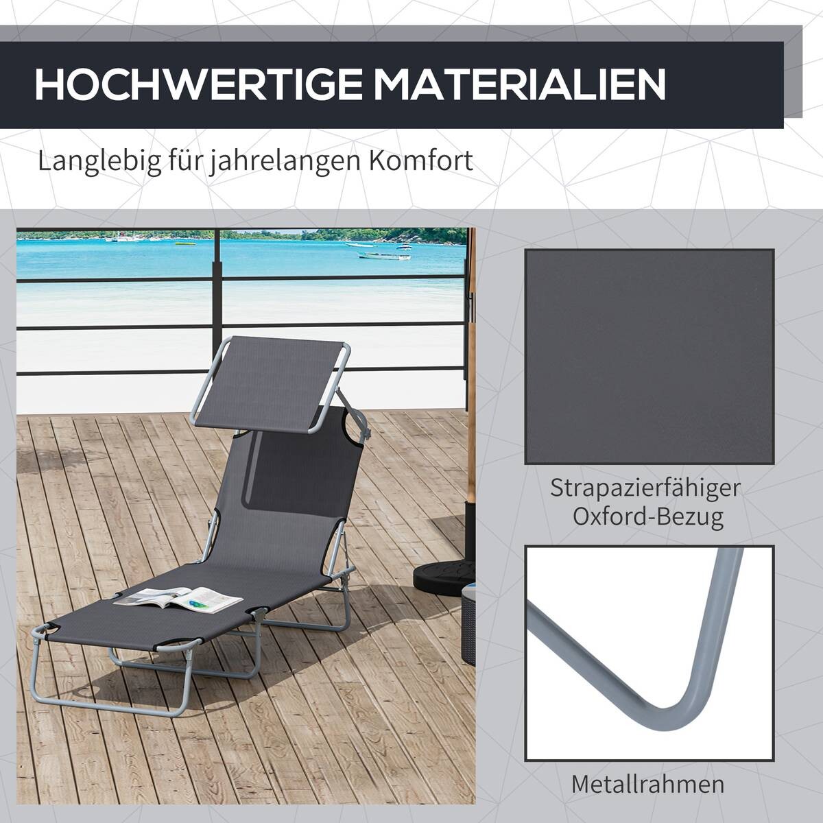 Outsunny Sonnenliege grau Metall B/H/L: ca. 58x36x187 cm