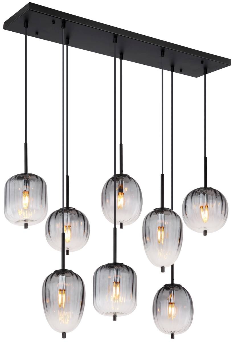 GLOBO Pendelleuchte mattschwarz Glas Metall B/H/T: ca. 32,5x120x102,5 cm 8.0 Brennstellen