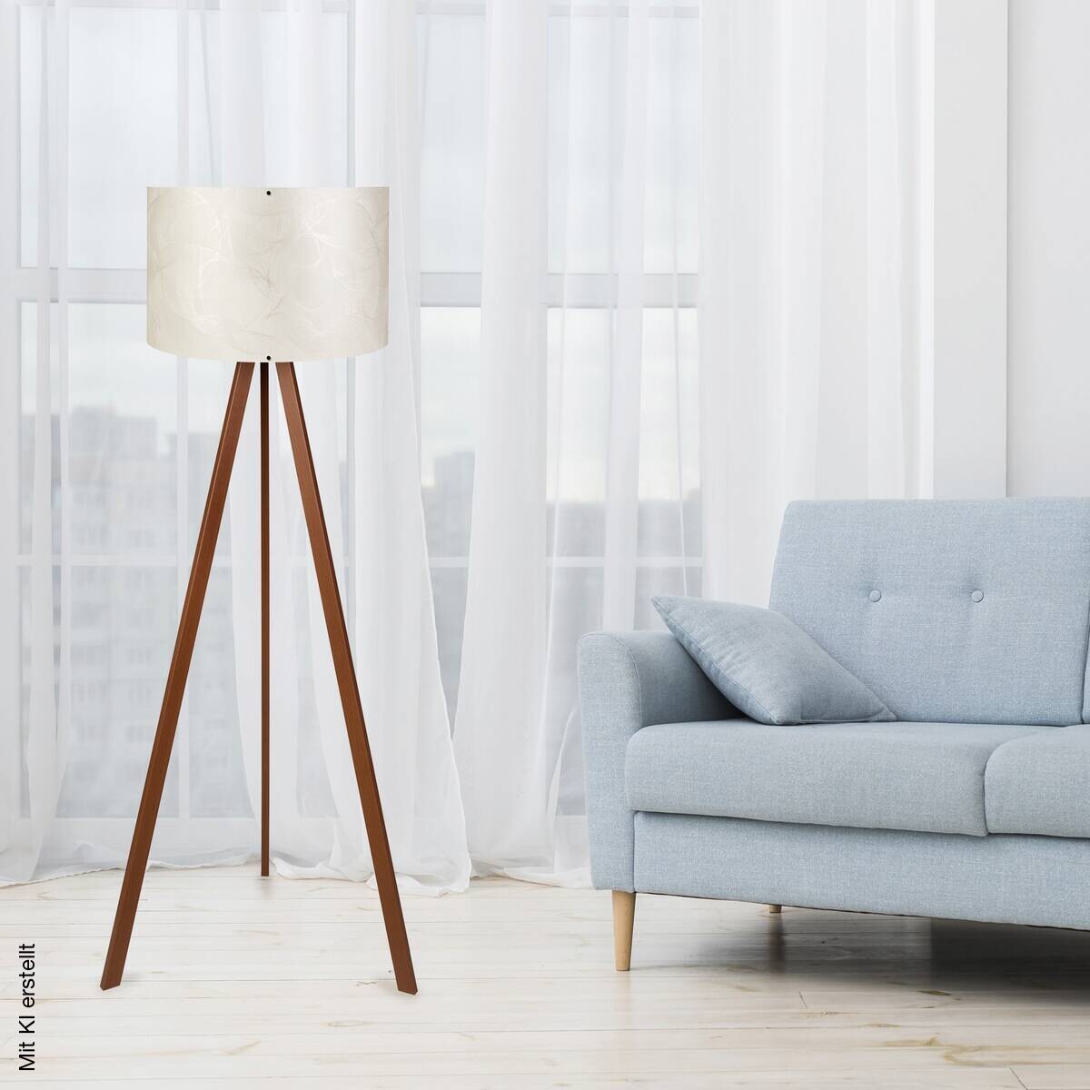 Stehleuchte ecru braun PVC MDF B/H/L/D: ca. 38x140x38x38 cm E27 1 Brennstellen