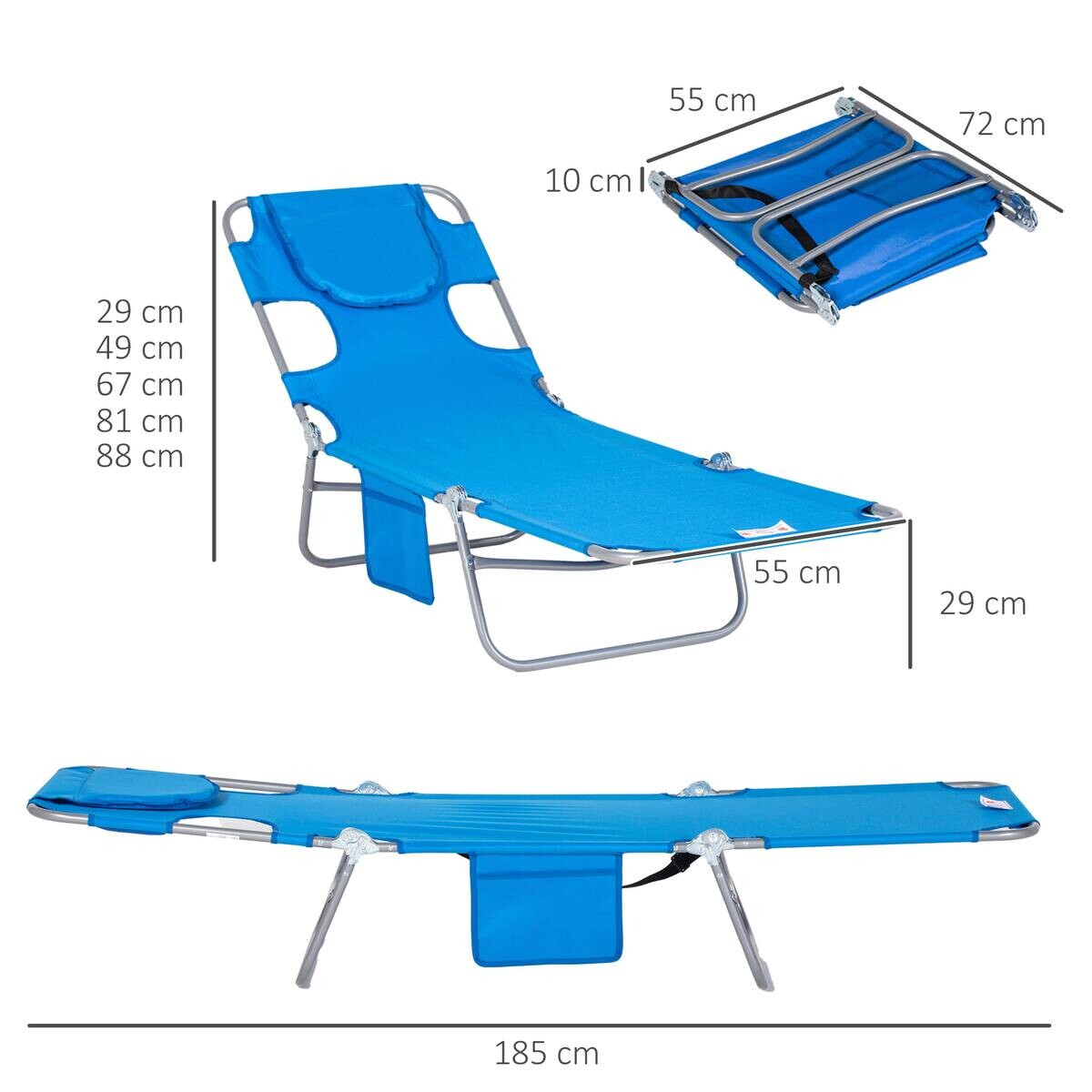 Outsunny Sonnenliege blau Polyester B/H/L: ca. 55x29x185 cm