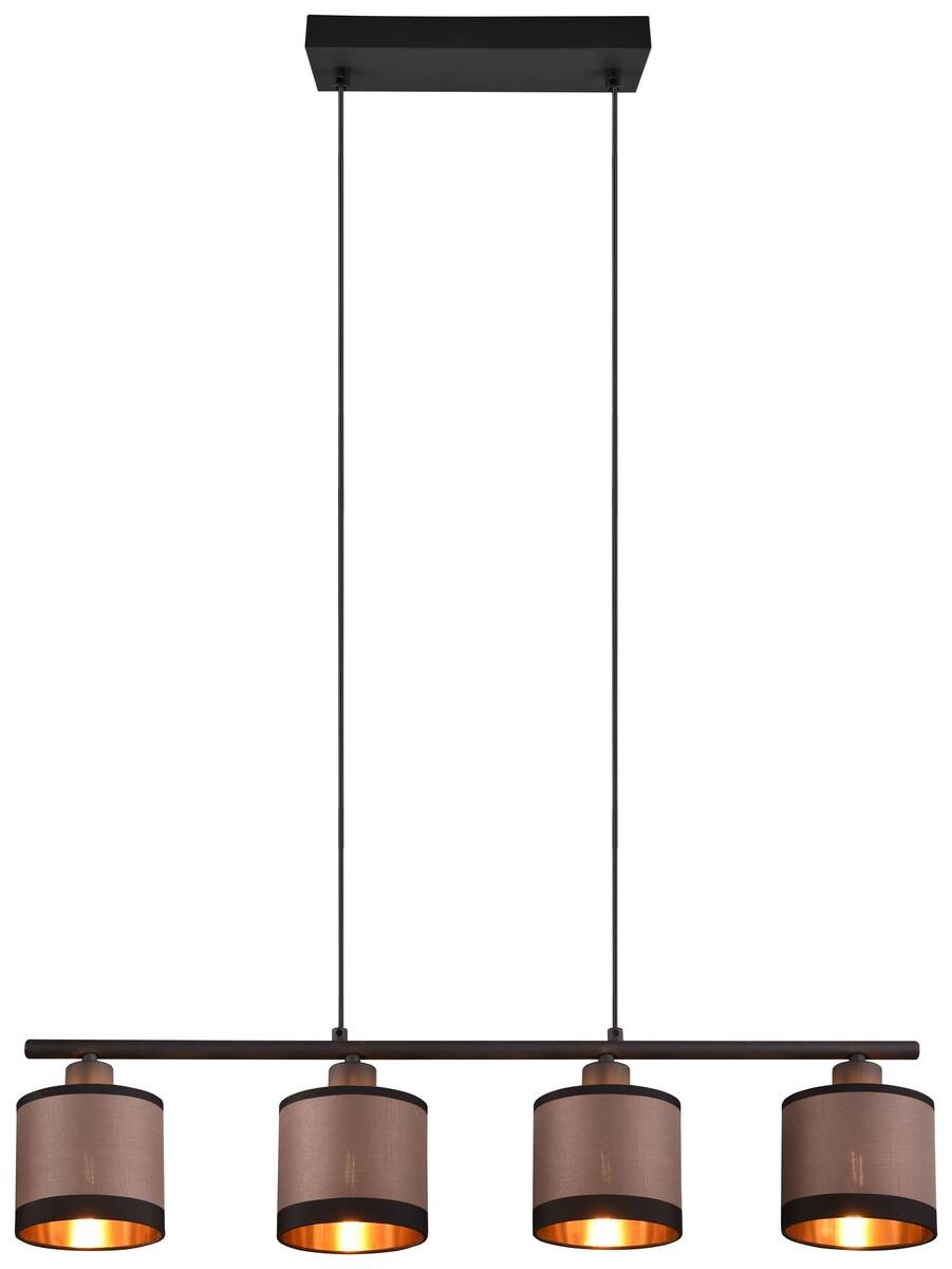 Reality Pendelleuchte R31554041 Davos schwarz taupe Stoff Metall B/H/T/D: ca. 75x150x12x12 cm E14 4 Brennstellen