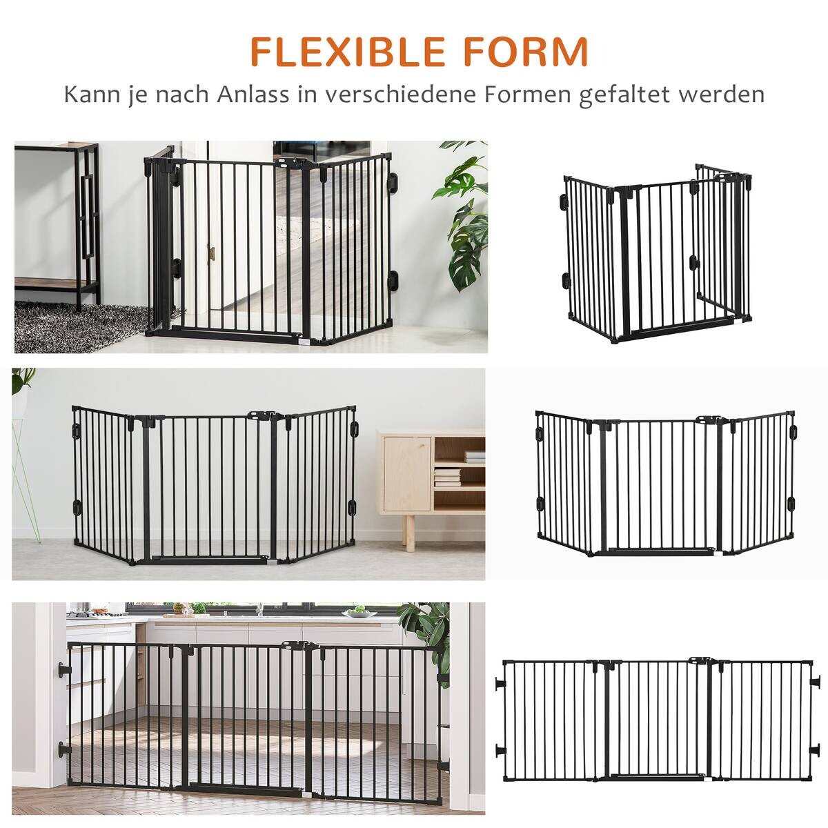 PawHut Hunde-Schutzgitter schwarz Kunststoff B/H/L: ca. 2x202,5x76 cm