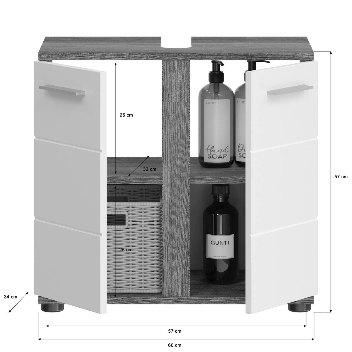 Badezimmer-Set BLAKE Rauchsilber Nachbildung weiß Hochglanz B/H/T: ca. 60x191x34 cm