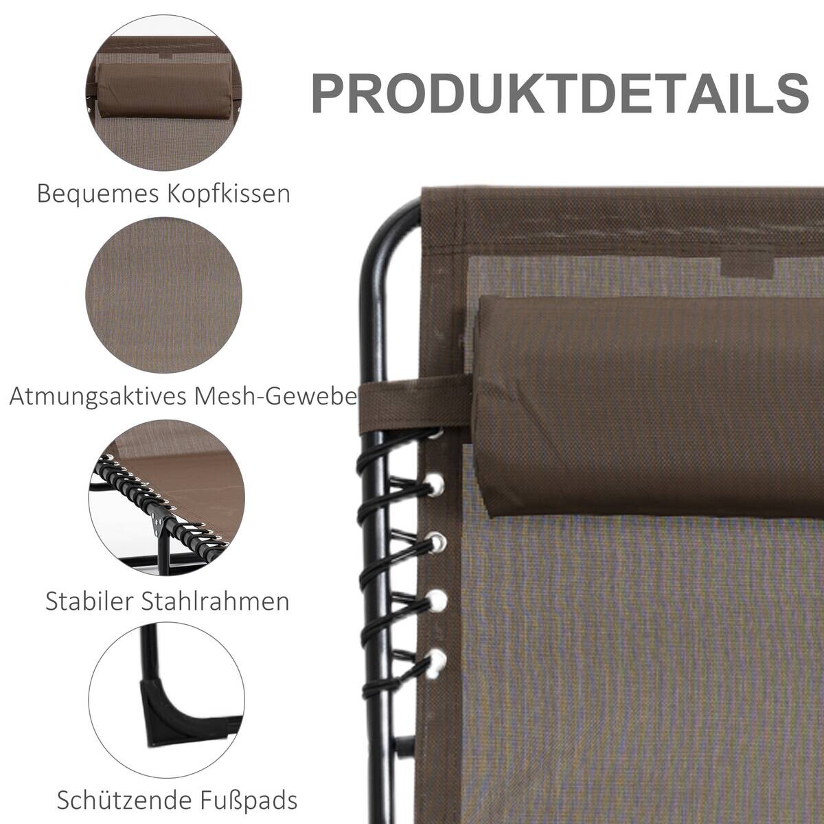 Outsunny Sonnenliege braun Stahl B/H/L: ca. 58x30x185 cm