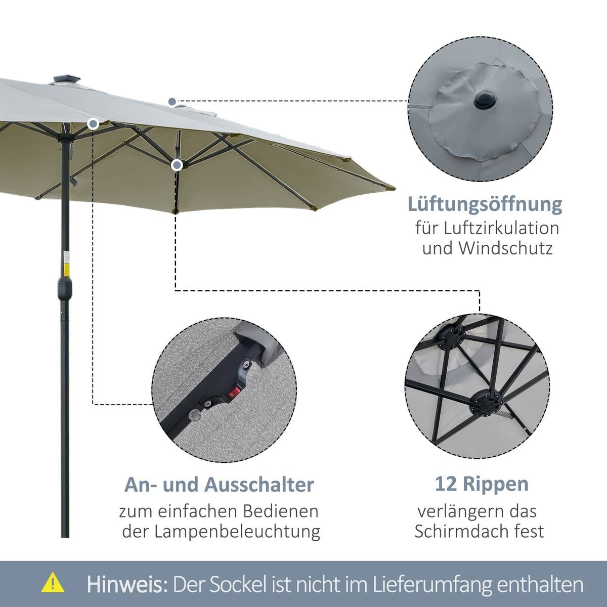 Outsunny Sonnenschirm mit Solar-LED-Leuchte bunt Metall B/H/L: ca. 265x240x450 cm