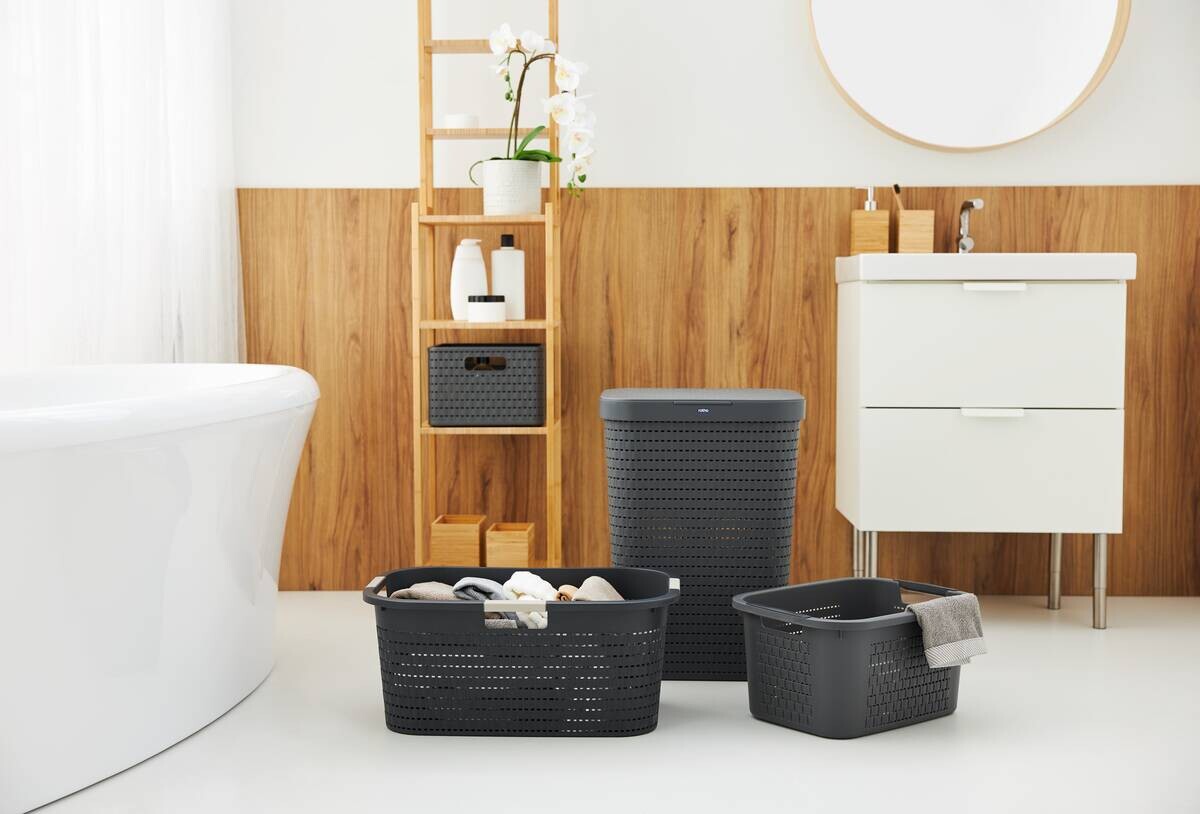 Rotho Wäschesammler COUNTRY anthrazit B/H/L: ca. 32x57,2x42 cm