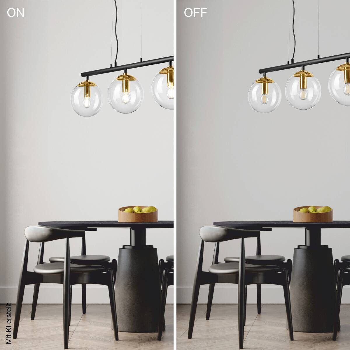 Lamkur Deckenleuchte gold Stahl Glas B/H/L: ca. 12x150x70 cm E14 3 Brennstellen