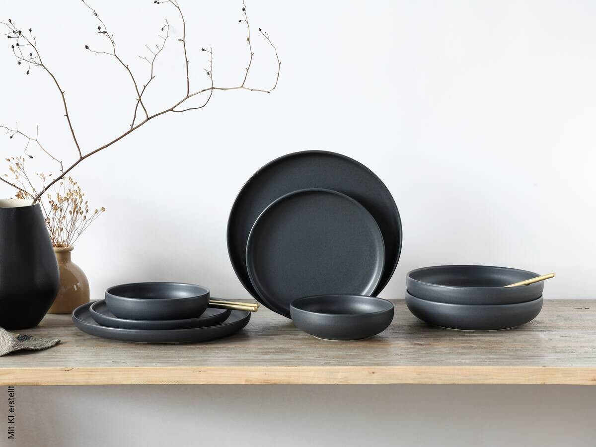 CreaTable Tafelservice Uno Black schwarz Steinzeug 8 tlg.