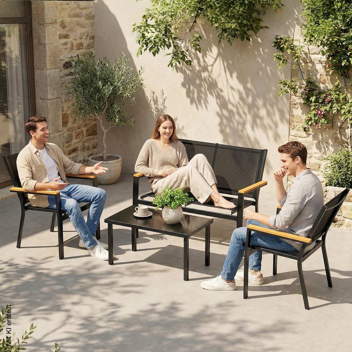 Outsunny Loungemöbel schwarz Glas B/H/L: ca. 63,5x84x110 cm