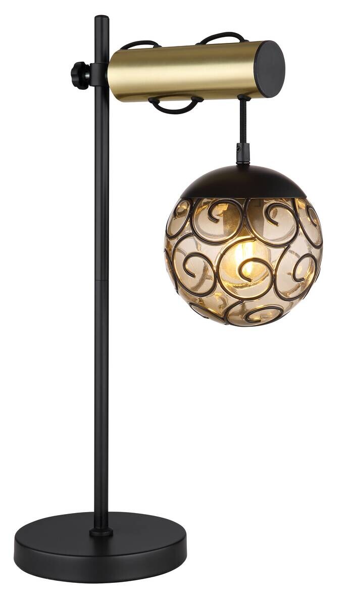GLOBO Tischleuchte Fitz schwarz Rauch Metall Kunststoff B/H/T: ca. 18x55x34 cm E27 1 Brennstellen