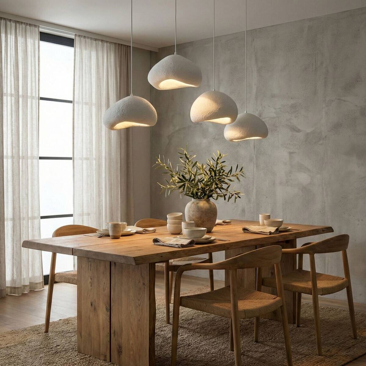 Opviq Pendelleuchte weiß Metall Fiberglas B/H/T/L: ca. 174x115x46x174 cm E27 4 Brennstellen