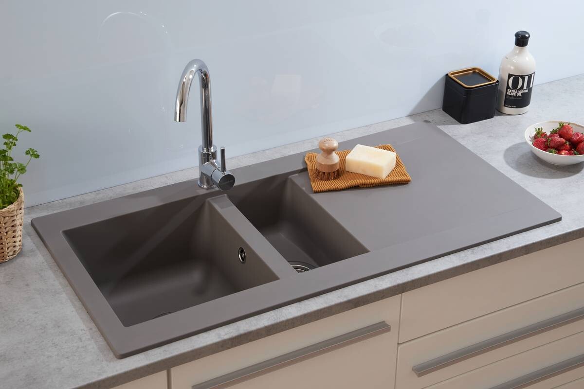 Respekta Einbauspüle Denver 1,5 100 x 50 G Beton grau Mineralite B/H/T: ca. 100x20x50 cm