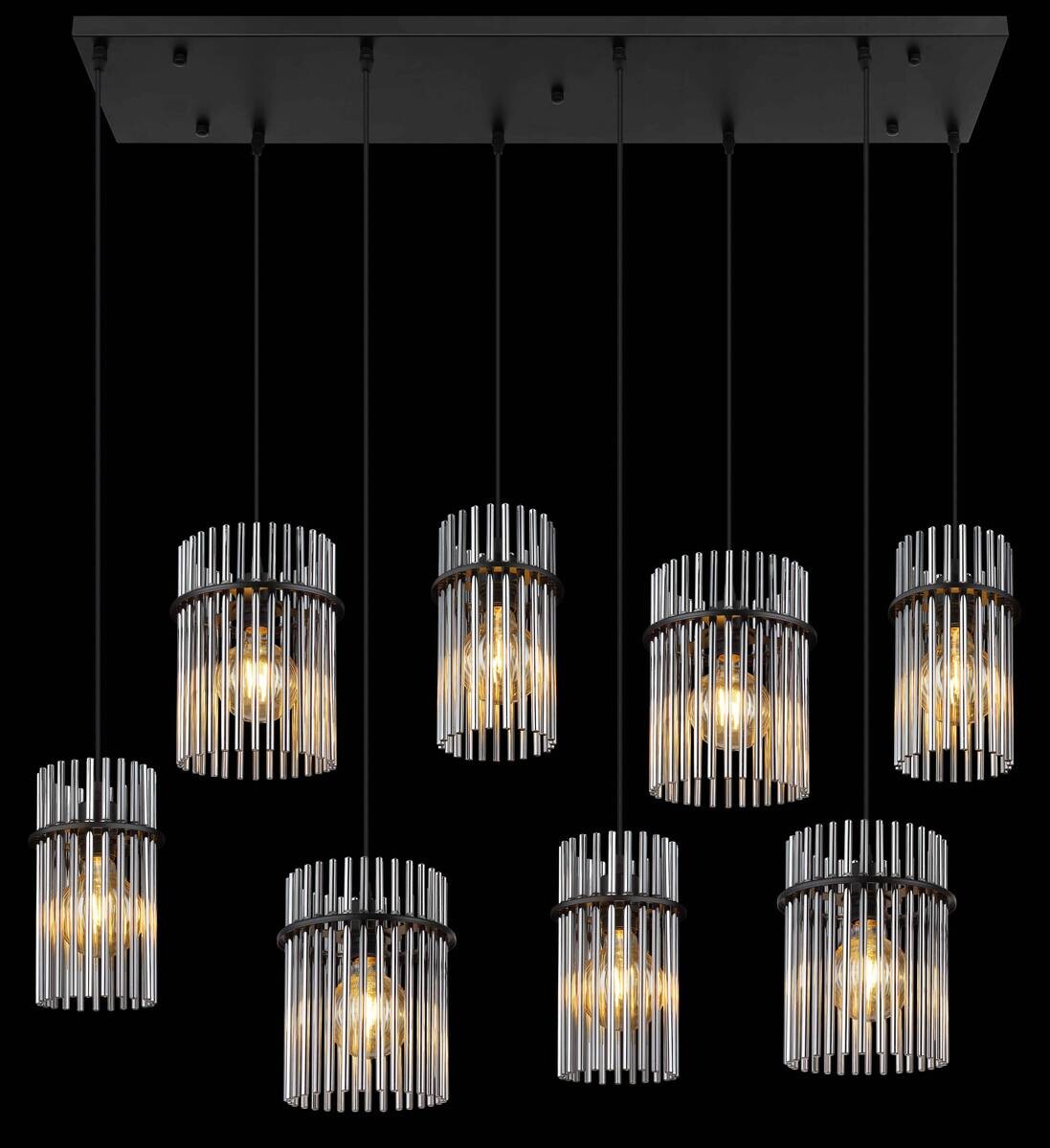 GLOBO Pendelleuchte mattschwarz schwarz Rauch Metall Glas B/H: ca. 110x125 cm E27 8 Brennstellen