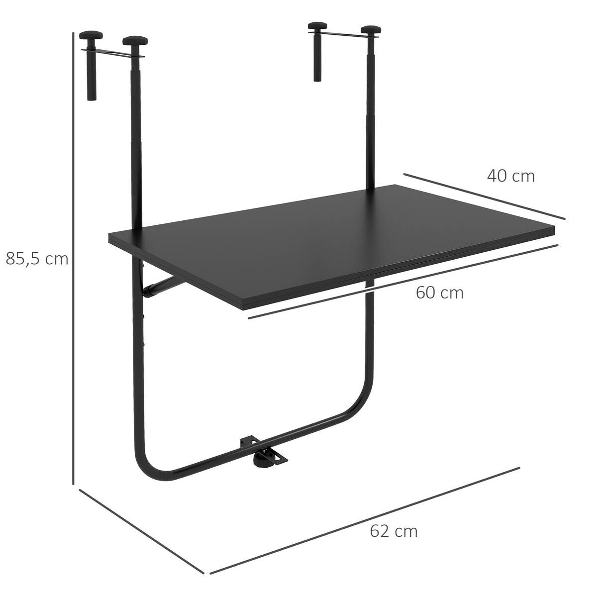 Outsunny Balkontisch schwarz Polypropylen B/H/L: ca. 60x62x85,5 cm