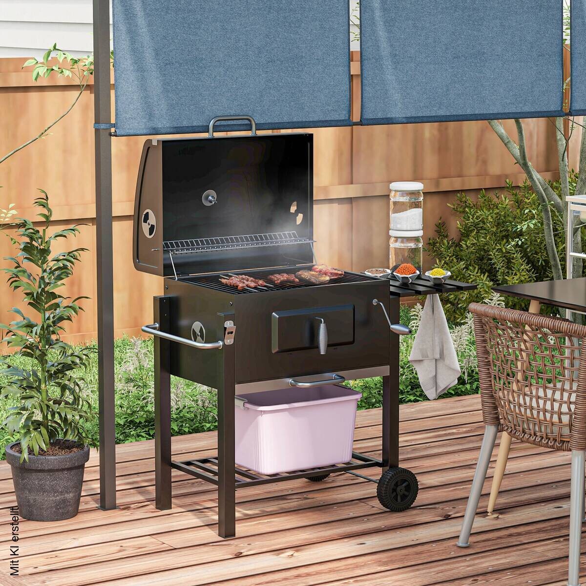 Outsunny Holzkohlegrill Edelstahl B/H/L: ca. 65x108x113 cm