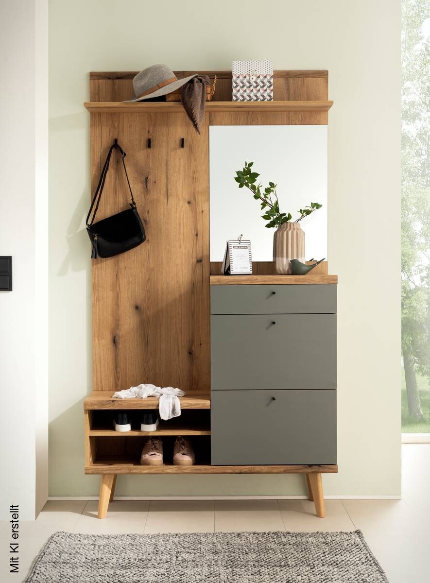 Kompaktgarderobe Alva Eiche Evoke Coast Nachbildung salbei B/H/T: ca. 110x200x34 cm