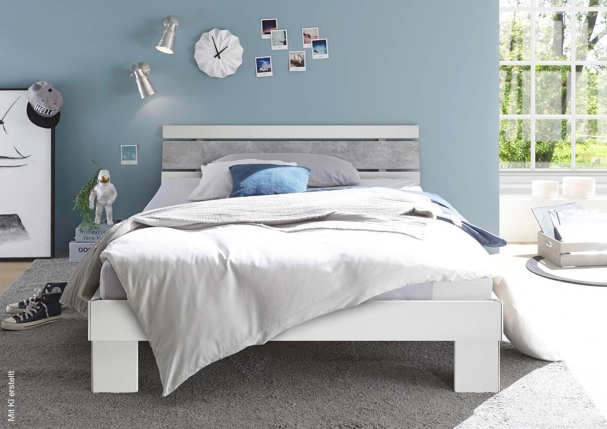 Futonbett Lyon weiß Beton Optik Liegefläche B/L: ca. 140x200 cm