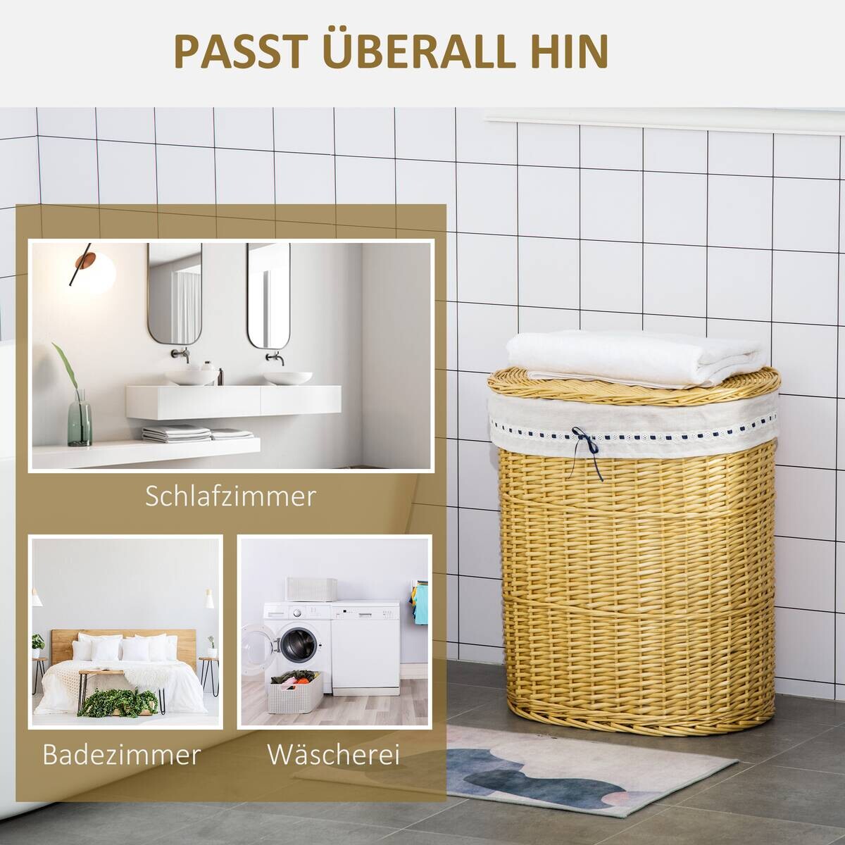 HOMCOM Wäschekorb natur Edelstahl B/H/L: ca. 38x51x57 cm