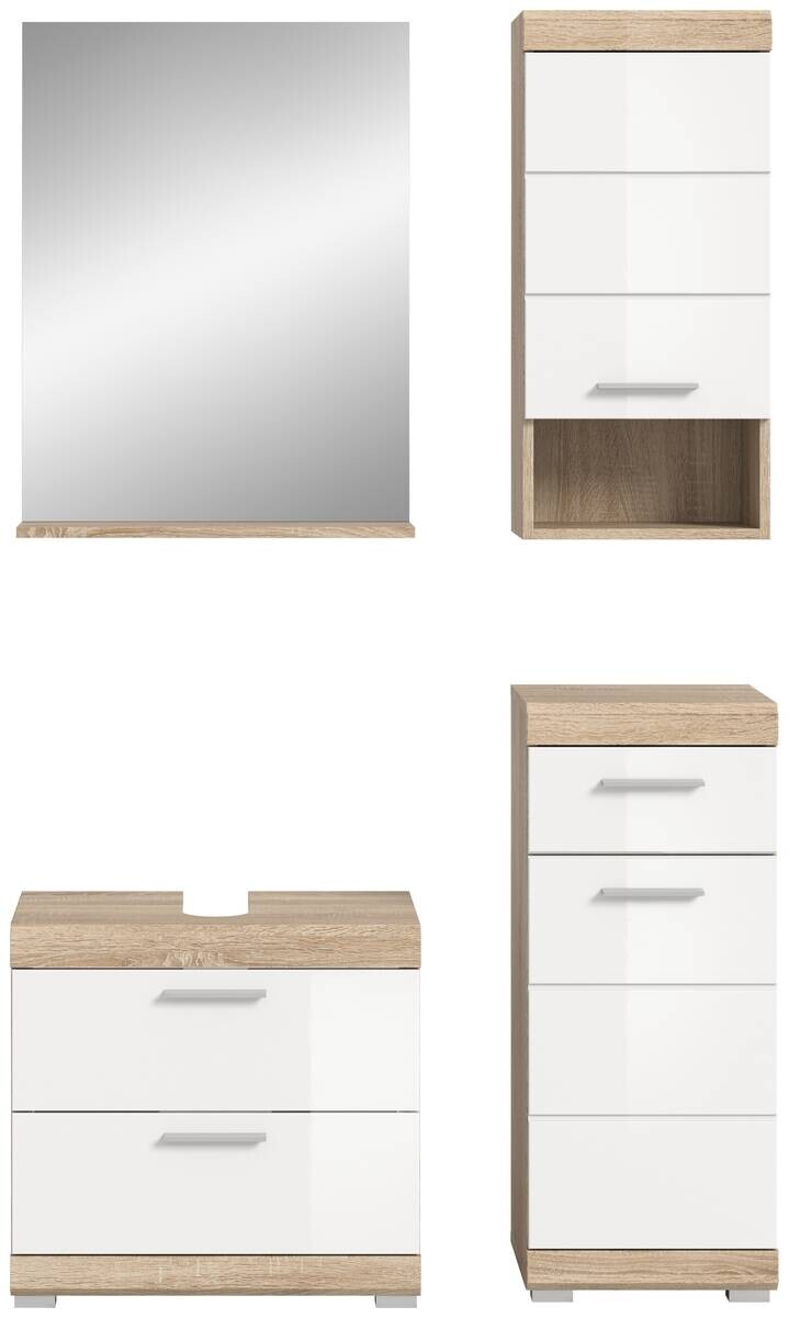 Badezimmer-Set Lambada Eiche Sonoma Nachbildung weiß Hochglanz B/H/T: ca. 112x191x37 cm