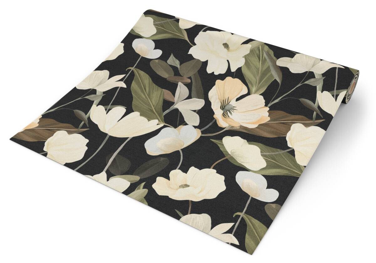 Vliestapete Blumen beige schwarz B/L: ca. 53x1005 cm