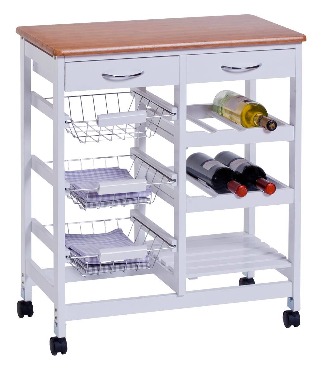Zeller Küchenrollwagen weiß Bambus B/H/L: ca. 36x76x66 cm