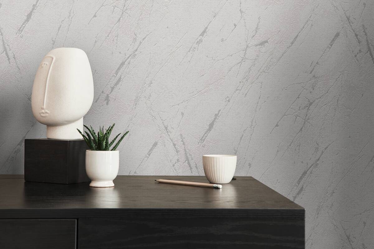 Vliestapete Marmor grau silber B/L: ca. 53x1005 cm