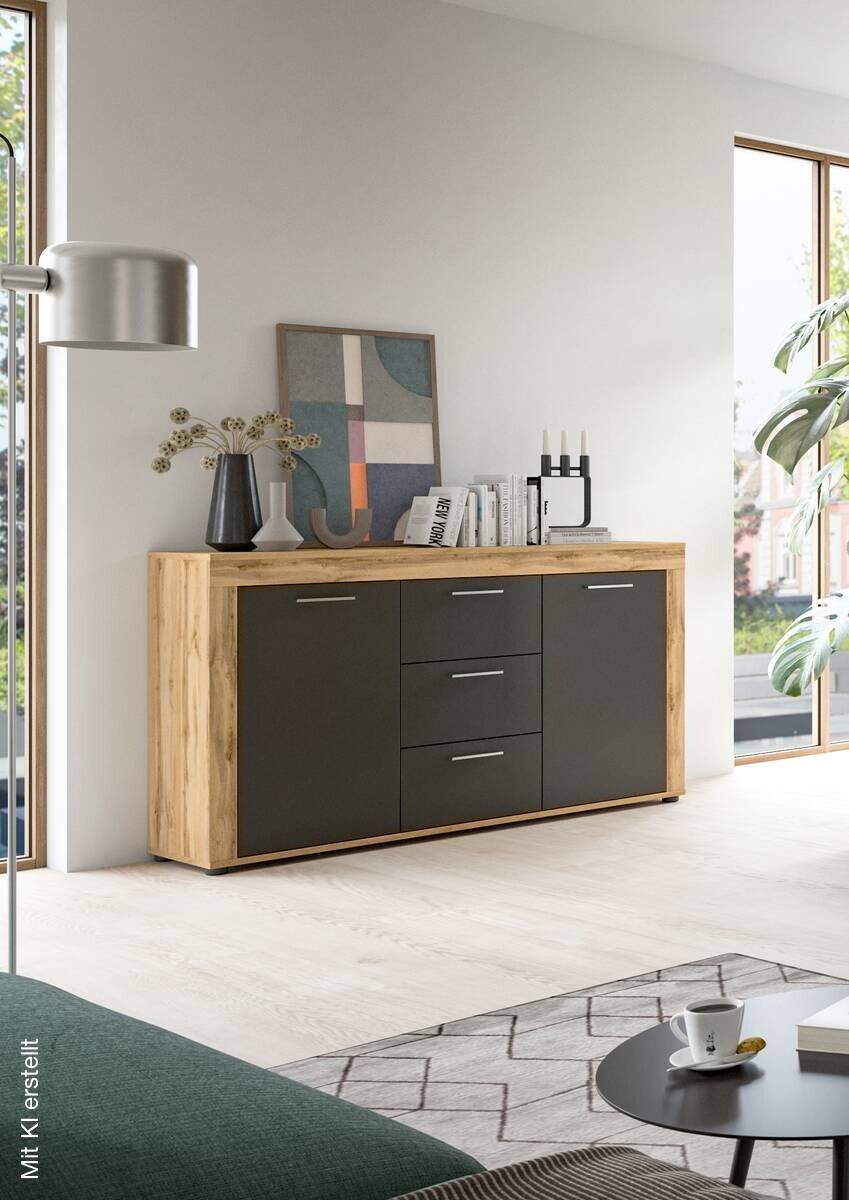 Sideboard Jam Eiche Wotan Nachbildung grau B/H/T: ca. 125x80x35 cm