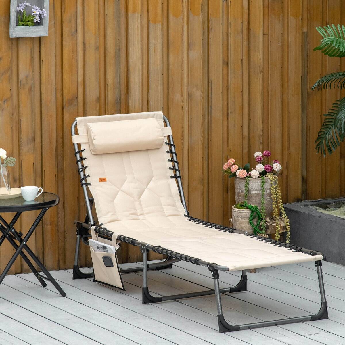 Outsunny Sonnenliege beige Polyester B/H/L: ca. 57x30x188 cm