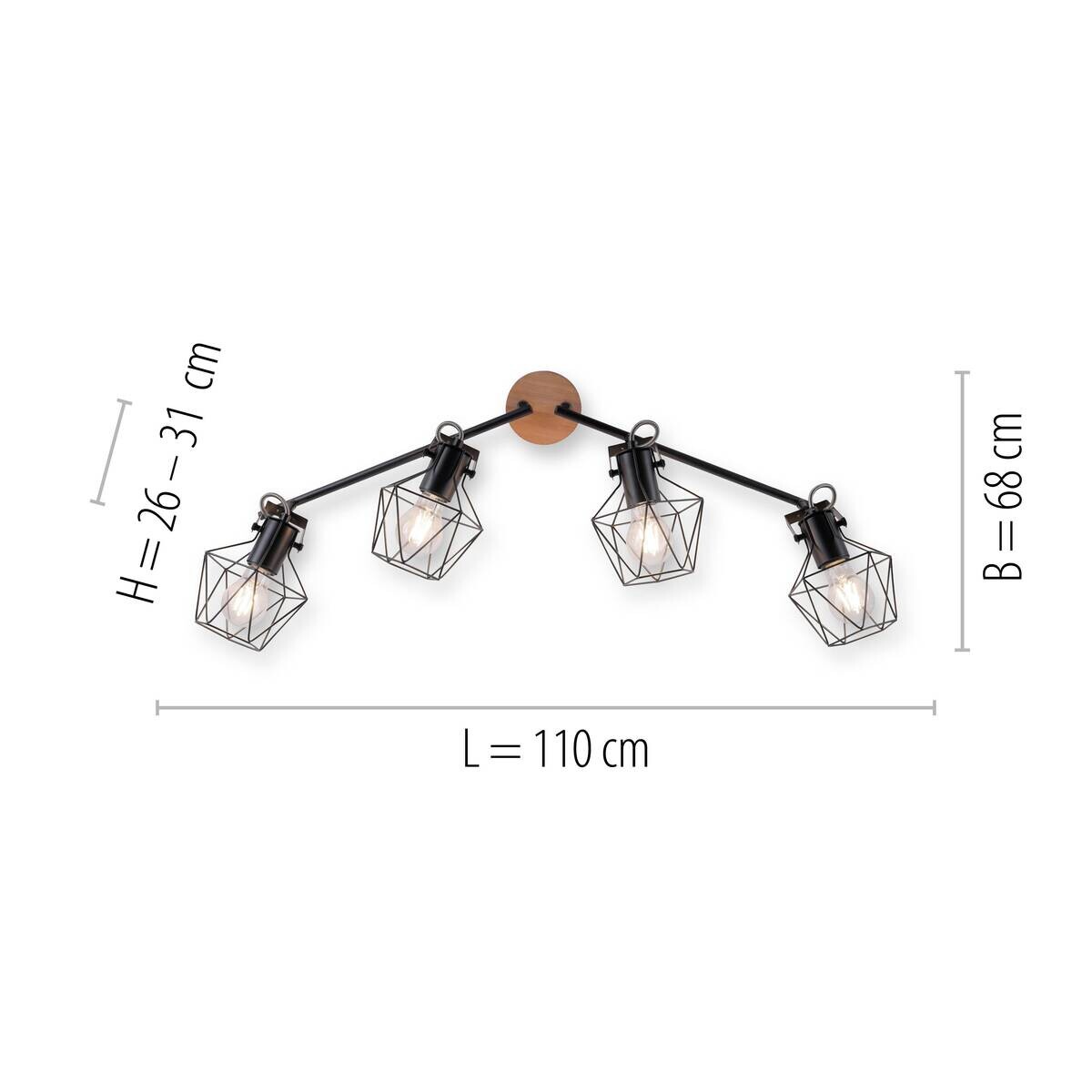 Just Light Spotbalken Jaro Metall B/H/L: ca. 68x31x110 cm E27 4 Brennstellen