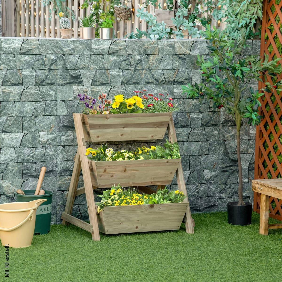 Outsunny Blumentreppe natur Holz B/H/L: ca. 61x77x71 cm