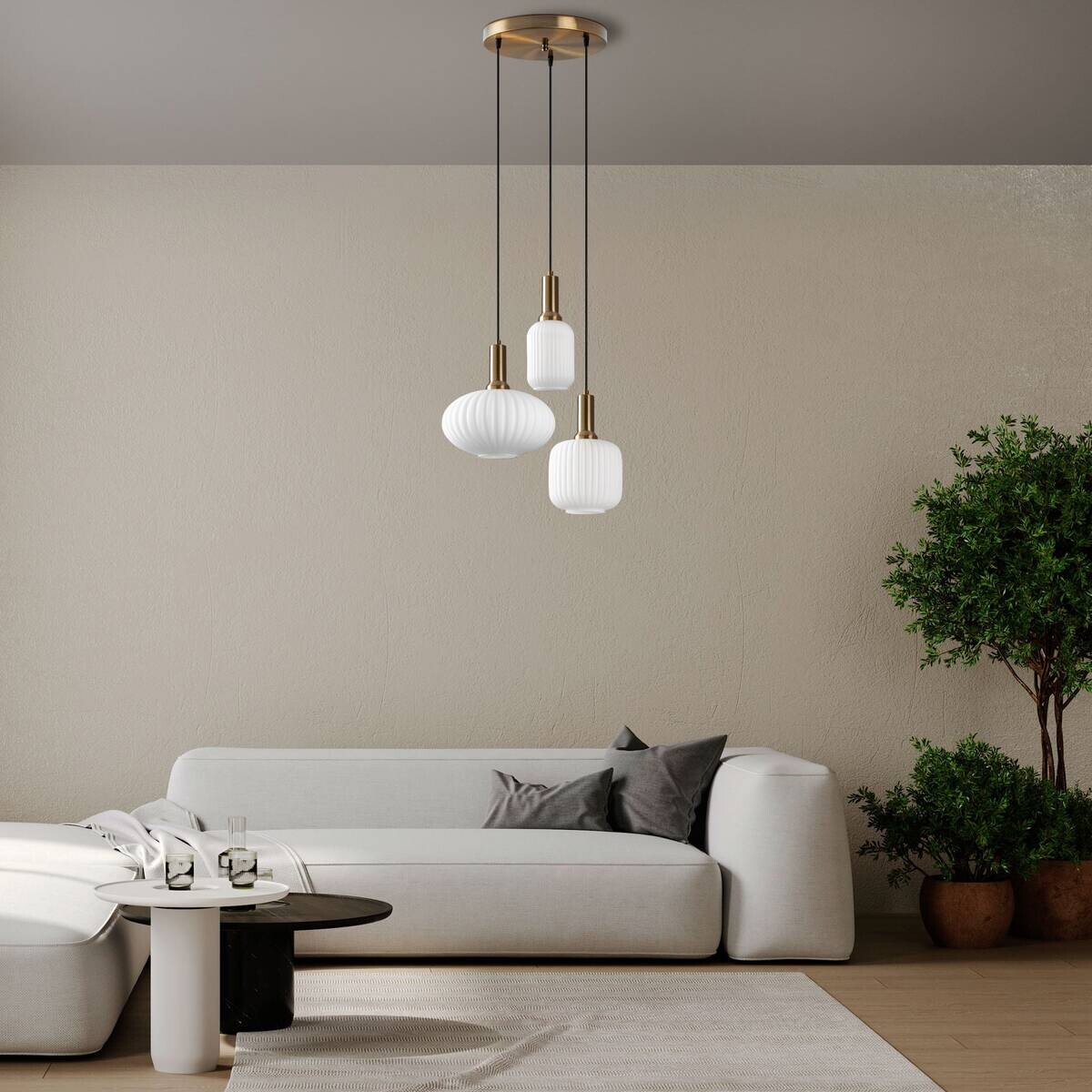 Opviq Pendelleuchte Asker-15201 gold Glas Metall B/H/T/L/D: ca. 55x130x55x55x55 cm E27 3 Brennstellen