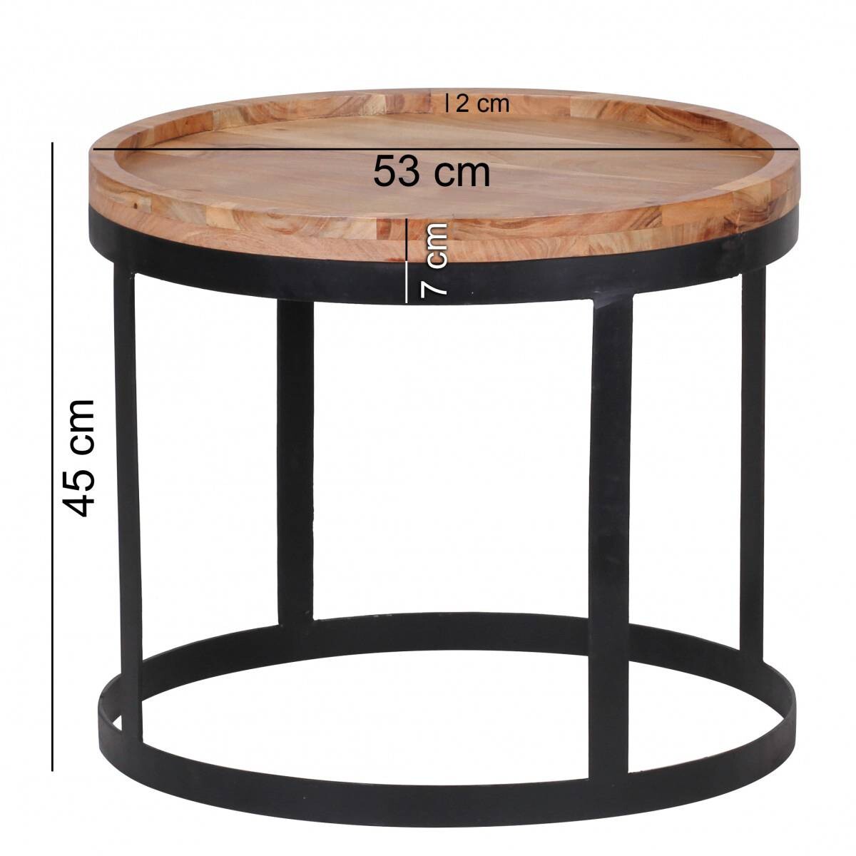 Beistelltisch 2er-Set. natur schwarz Akazie Metall