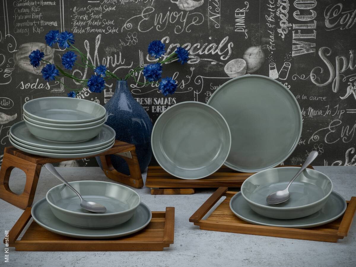 CreaTable Tafelservice Chef Collection grau Porzellan 12 tlg.