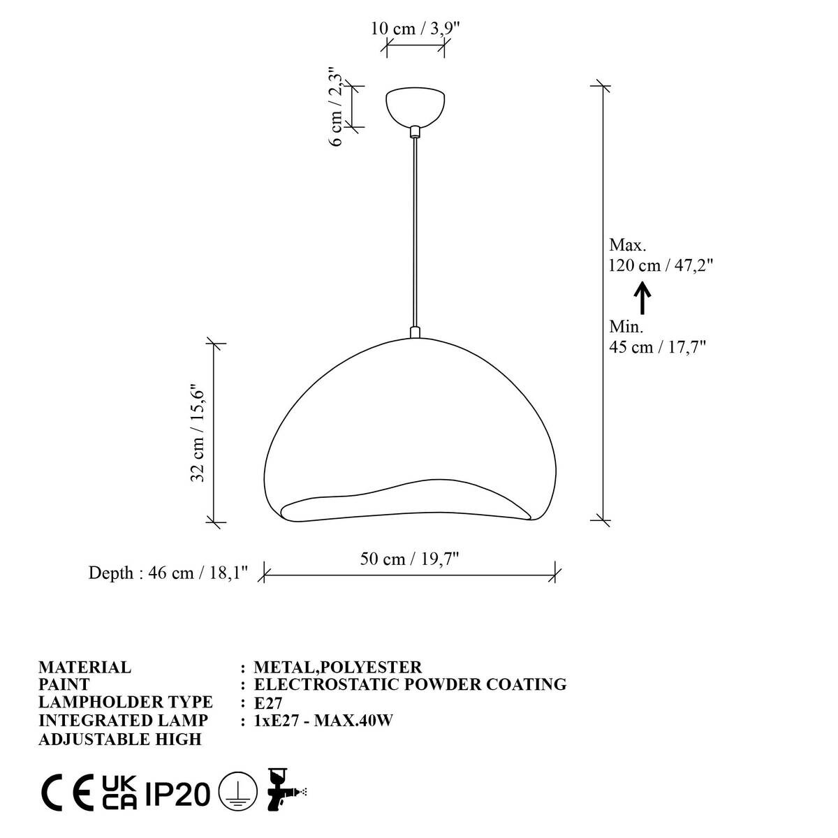 Opviq Pendelleuchte weiß B/H/T: ca. 50x115x46 cm E27 1 Brennstellen