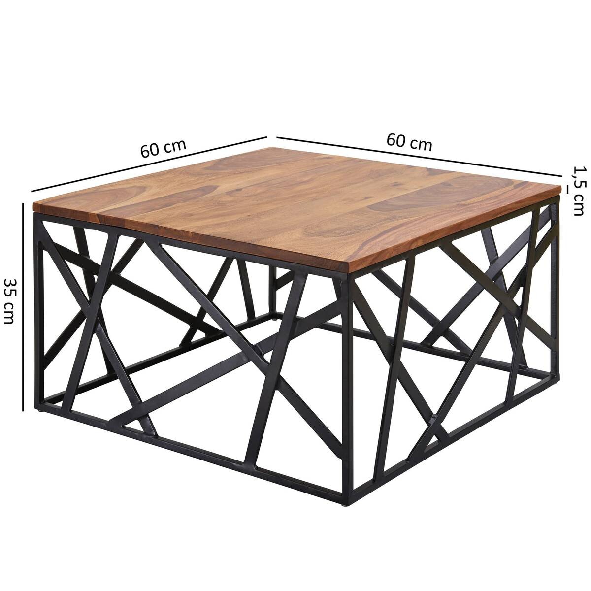 Wohnling Couchtisch natur schwarz Echtholz Eisen B/H/T: ca. 60x35x60 cm
